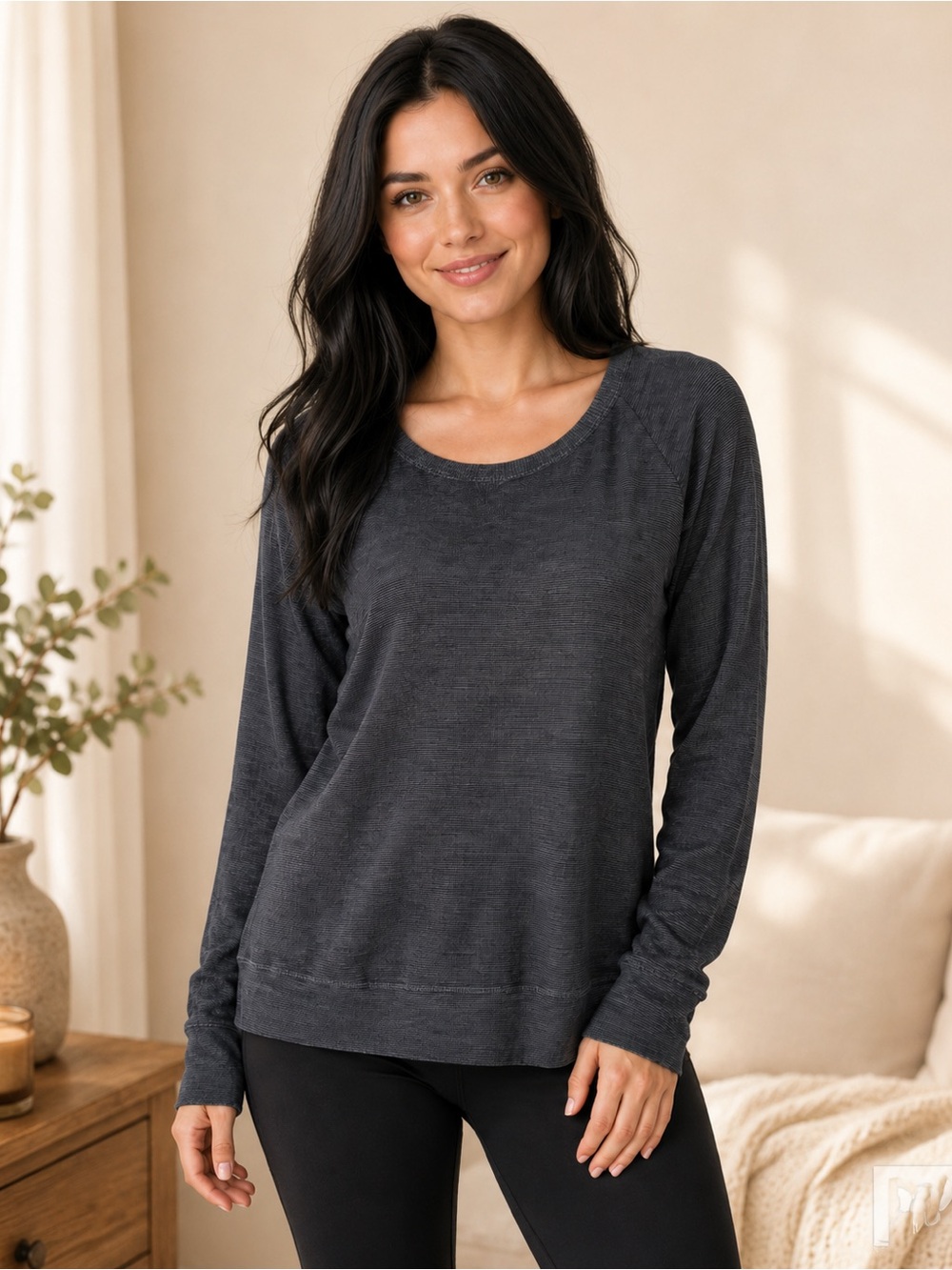 Forever 21 Women’s Medium Gray Ribbed Lightweight Long Sleeve Knit Top